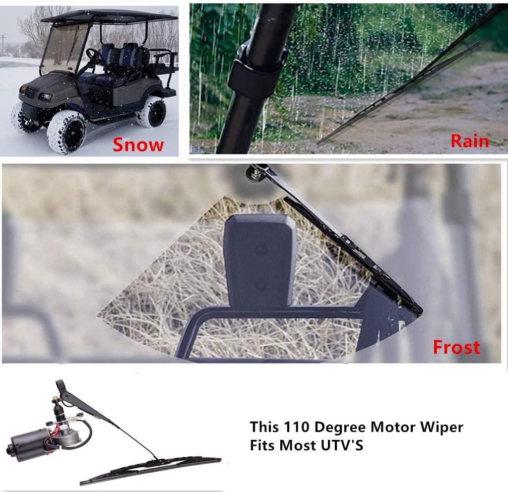 YiCross 12V Universal Electric Windshield Wiper Motor Kit Fits for UTV ATV Hard Coated Or Glass Windshields, Upgraded Wiper Motor Kit - 110° Sweep
