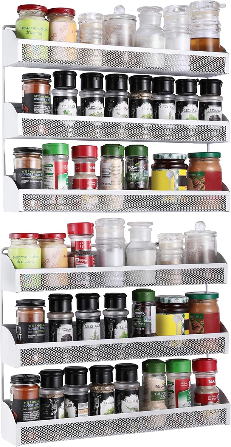 2 Pack- Simple Trending 3 Tier Spice Rack Organizer, Wall Mounted Spice Shelf Storage Holder for Kitchen Cabinet Pantry Door, Silver