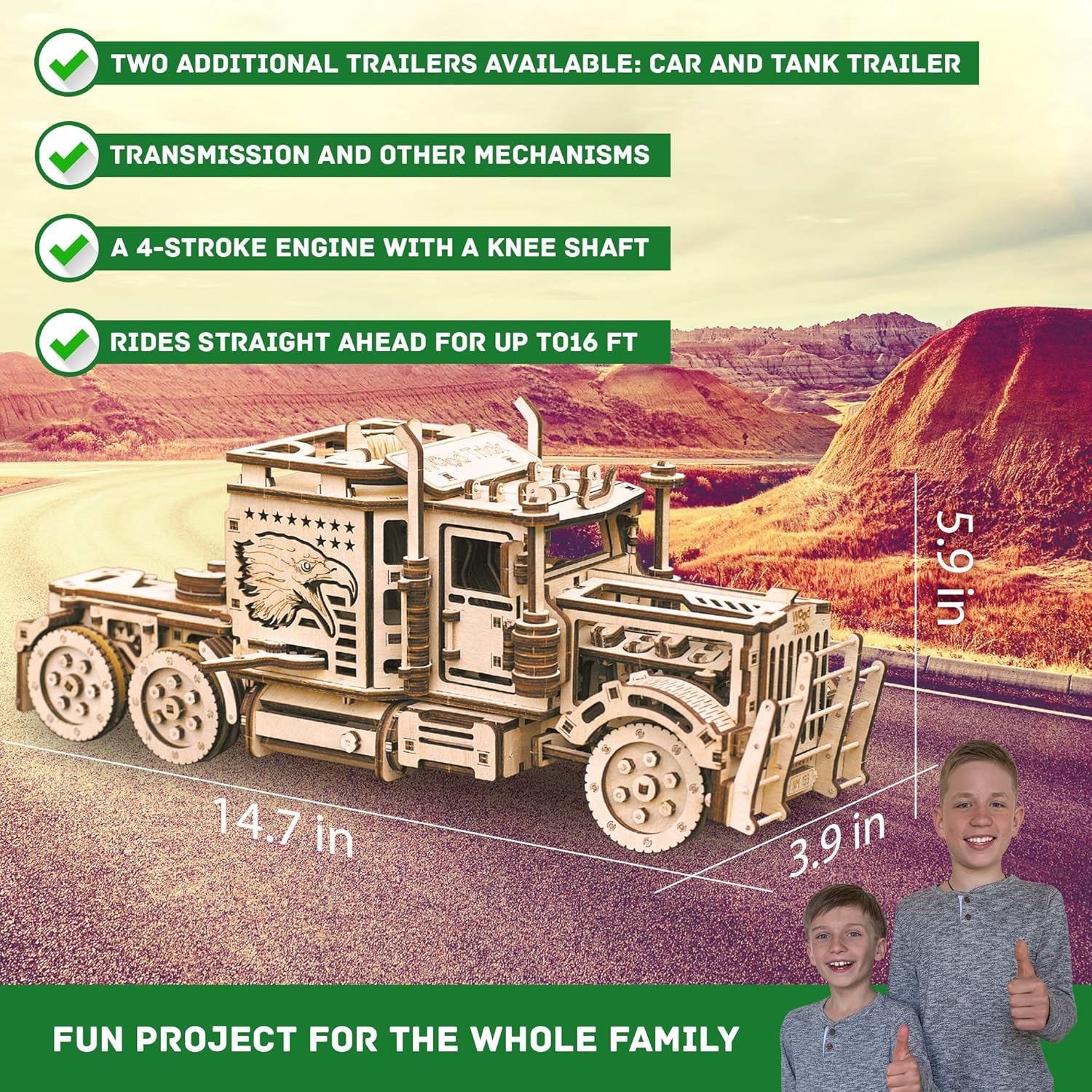 Wood Trick Big Rig Truck + Pickup + American Truck Bundle - 3D Wooden Puzzle Kits - Car Wooden Model Kits to Build