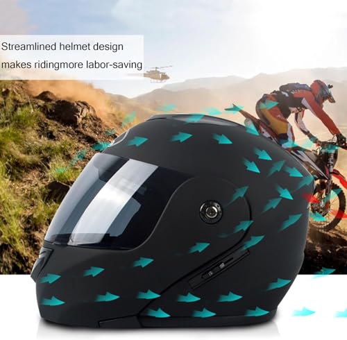 Motorcycle Bluetooth Modular Helmet Full Face Flip Up Anti-Fog Double Visor Helmet Built-in Dual Speaker with Microphone for Adult Men and Women