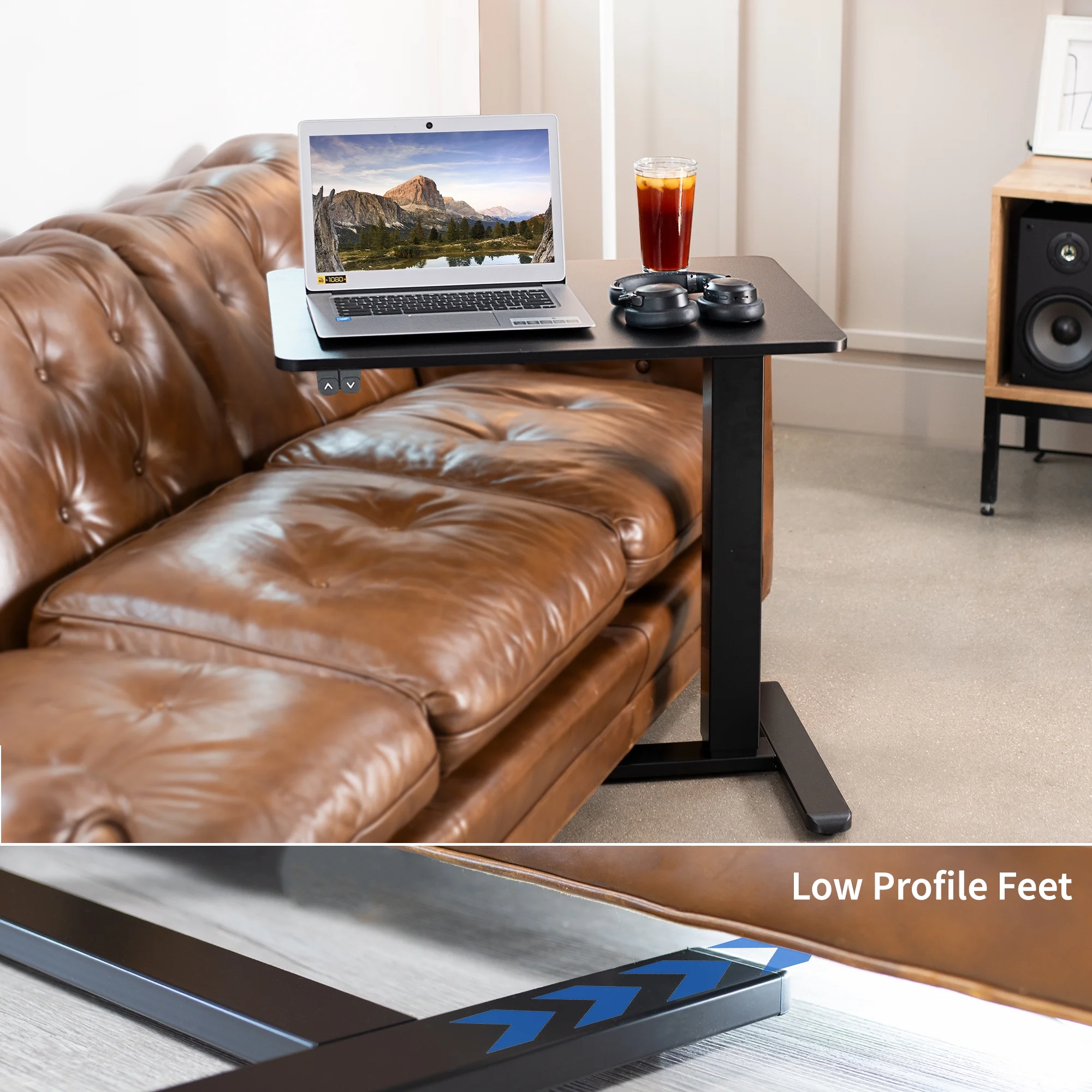 VIVO Electric 28" Mobile Height Adjustable Overbed Table with Hidden Casters