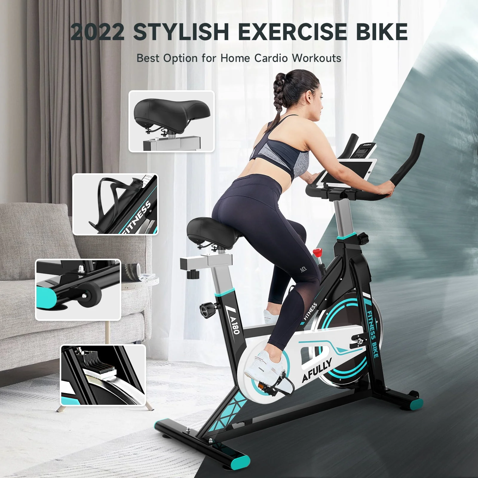 Pooboo Indoor Cycling Exercise Bikes Stationary Fitness Cycle Upright Cycling Belt Drive for Home Cardio Workout 35 Lbs Flywheel 350lb