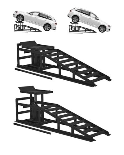 Hydraulic Car Ramps, 4-Position Adjustment, 5T 11000lbs Low Profile Car Lift Service Ramps Truck Trailer Garage,Height Hydraulic Vehicle Ramps