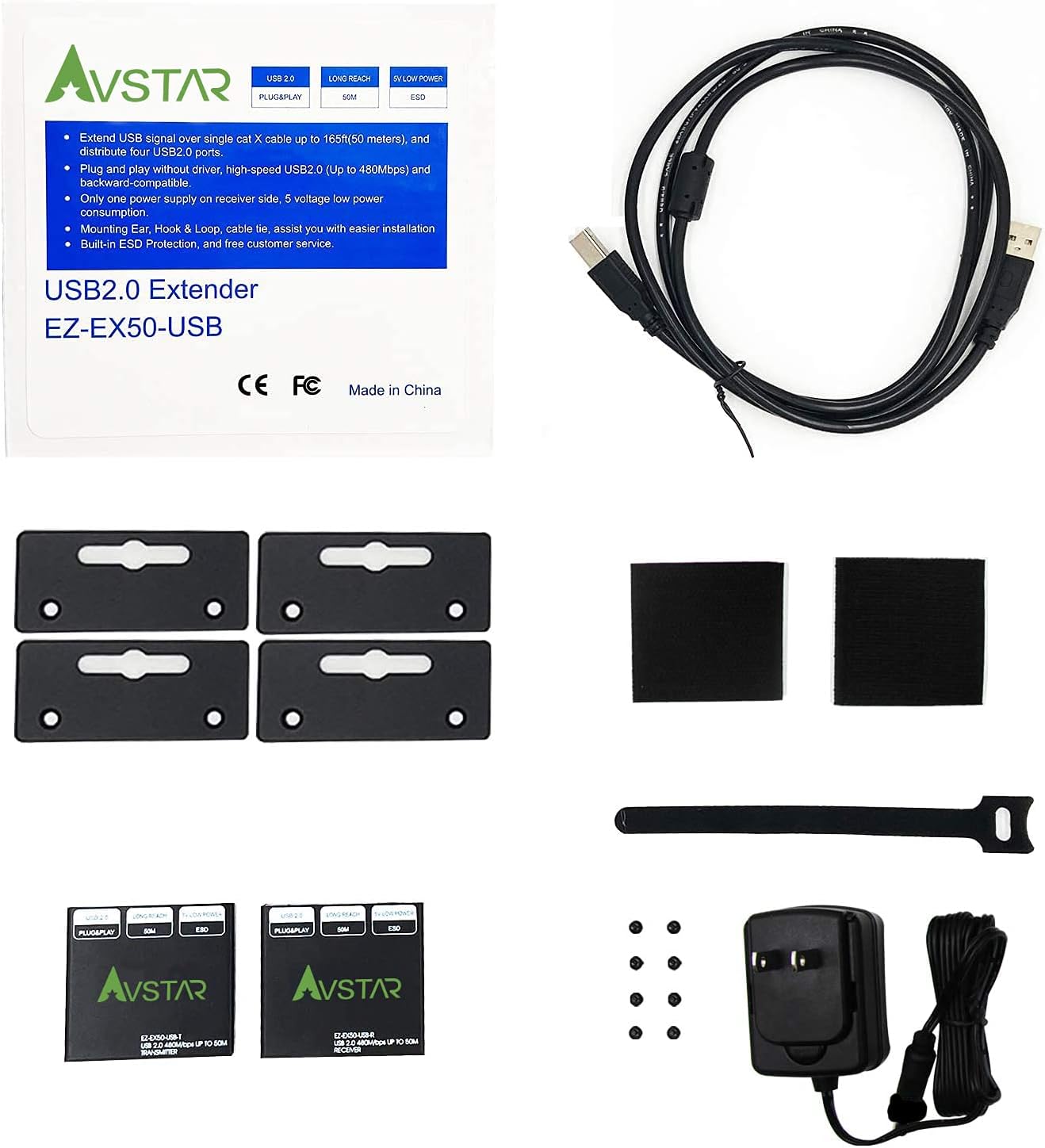USB Extender 165ft/50m Over Cat5e/6, 4 USB 2.0 Ports, USB Over Ethernet Extension,Two Webcam Work Sync,Plug and Play, No Driver,for Windows,MacOS