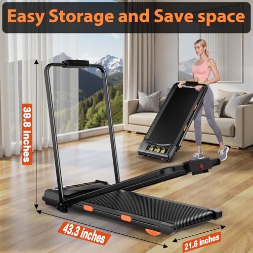 7.8MPH Incline Treadmill for Home, Walking Pad with Handle Bar, Under Desk Compact Treadmill with 350 Lbs Capacity, LED Display & APP, Remote Control