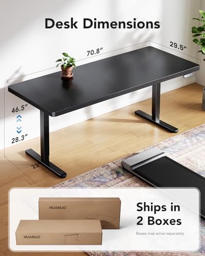 HUANUO Electric Standing Desk, 71 x 35 inch Large Height Adjustable Table, Powerful Brushless Motor, 4 Memory Preset, Sit Stand Up Desk