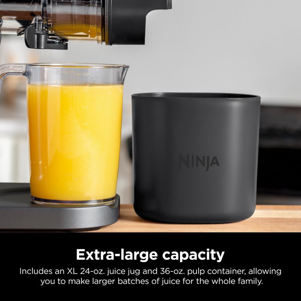Ninja JC151 NeverClog Cold Press Juicer, Powerful Slow Juicer with Total Pulp Control, Countertop, Electric, 2 Pulp Functions, Dishwasher Safe