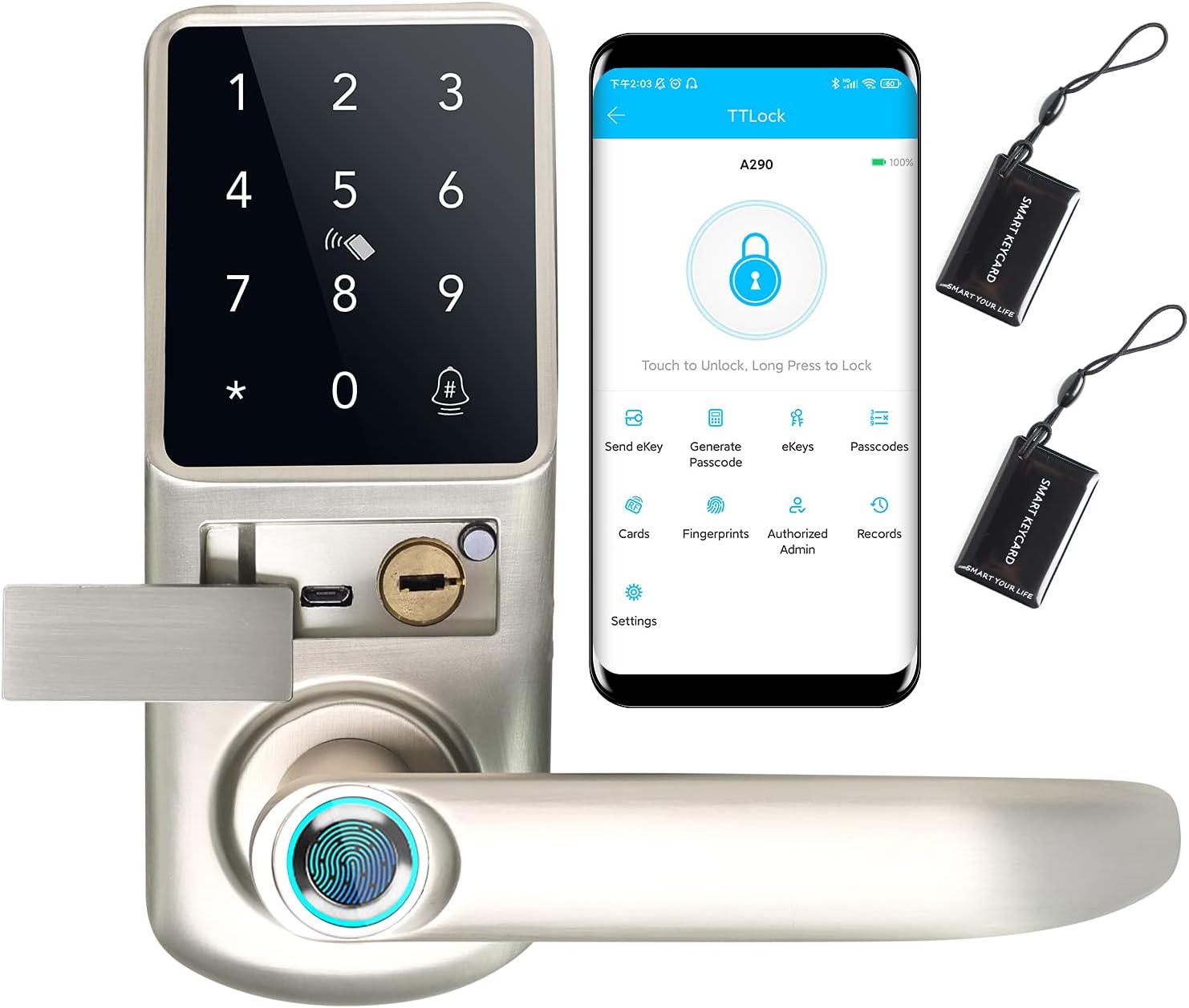 6-in-1 Keyless Entry Door Lock,Fingerprint Smart Door Lock Front Door for Home,Office,House Rental,Use APP,IC Card