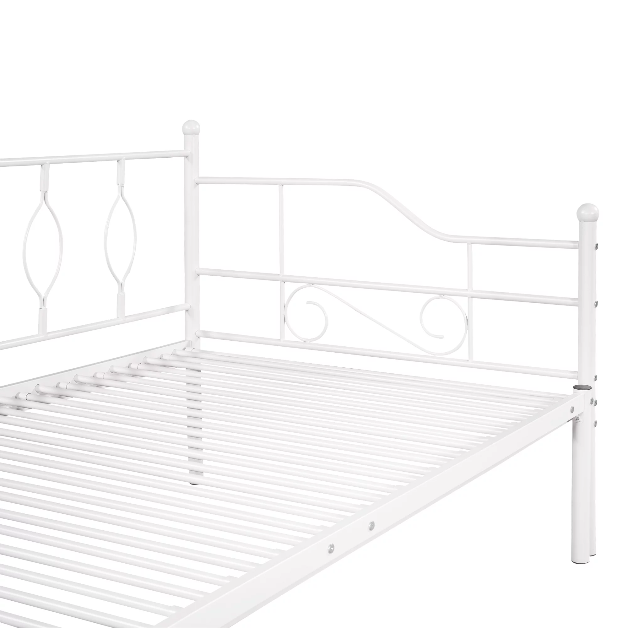 Twin Size Metal Frame Daybed with Trundle, Heavy Duty Steel Slat Support Saving Space Bed Sofa