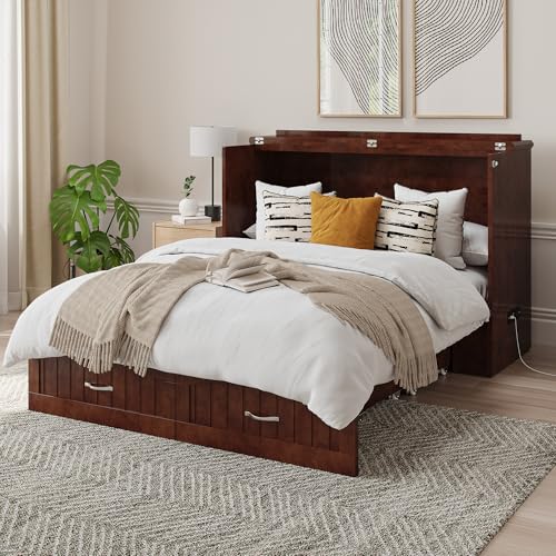 AFI Southampton Queen Murphy Bed Chest with Mattress, Storage, and Built-in Charger in Grey