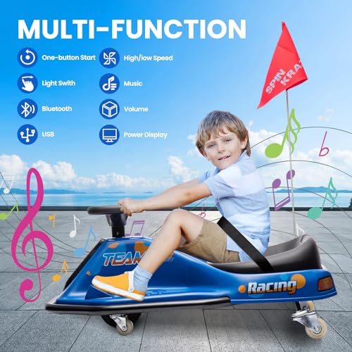 24V Electric Go Kart, 7Ah Drifting Car，Battery Powered Ride on Car Outdoor with 360 Degrees Rotating, Simplified Drift System, Variable Speed