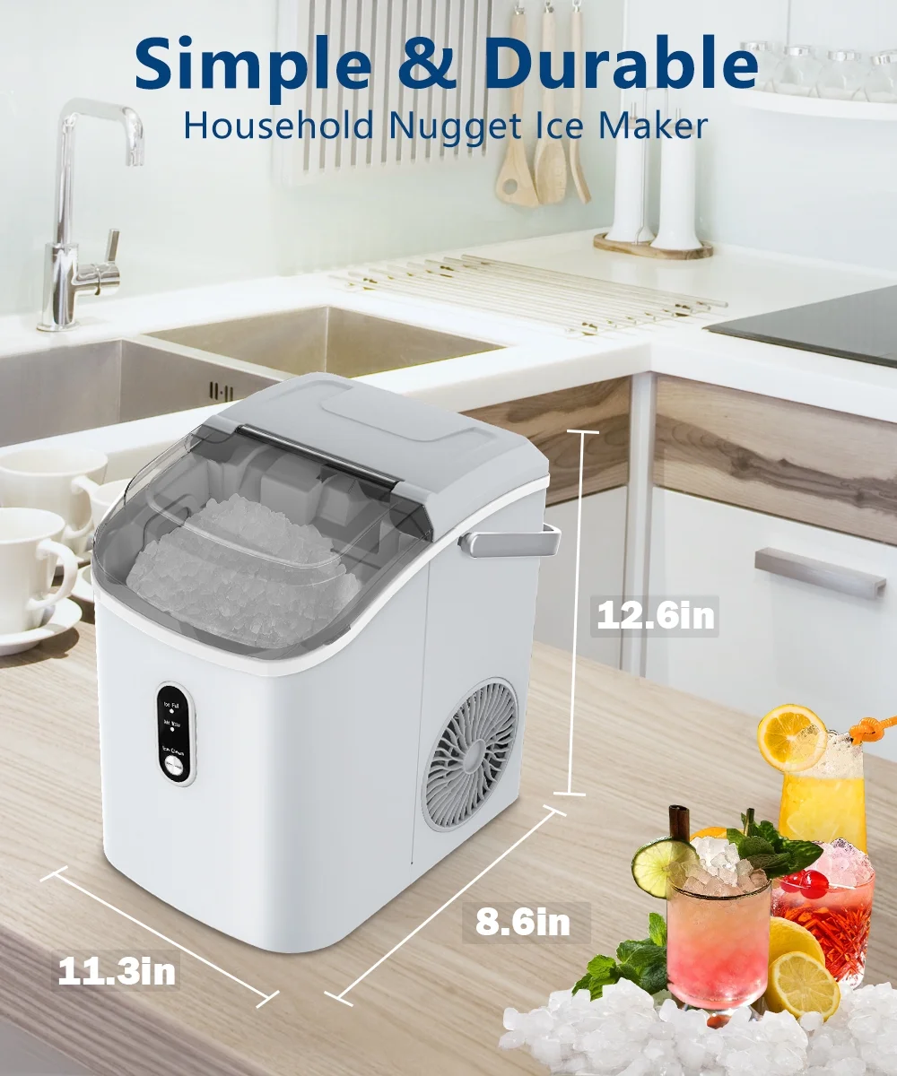 COWSAR 33lbs Countertop Nugget Ice Maker, Potable with Scoop,聽Soft Nugget Ice Ready in 10mins, Red