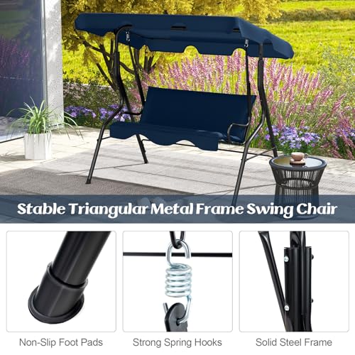 Tangkula 3 Person Porch Swing, Patio with Removable Cushion & Powder-Coated Steel Frame, Outdoor Swing with Canopy for Porch, Backyard, Garden