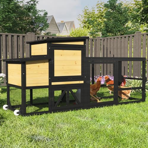 80'' Chicken Coop with Nesting Box, Outdoor Duck Coop, Chicken House for Outside, Wooden Chicken Coops with Run & Waterproof Asphalt Roof