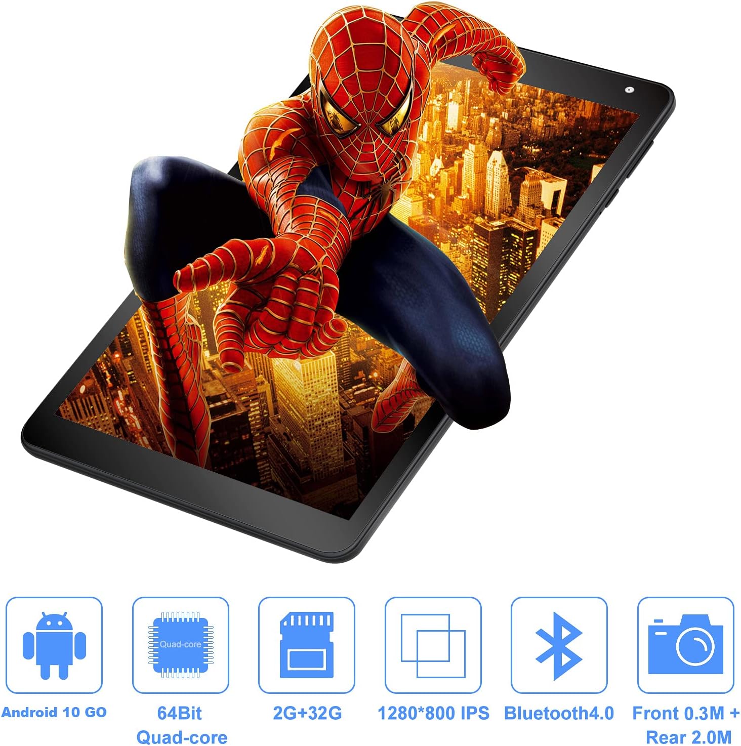 Tablet 10.1 inch Android Tablet AWOW, 1.5GHz Quad Core, 2GB RAM, 32GB ROM, 1280 x 800 HD IPS, 0.3MP & 2MP Camera, Android 10 GO, 2.4G WiFi