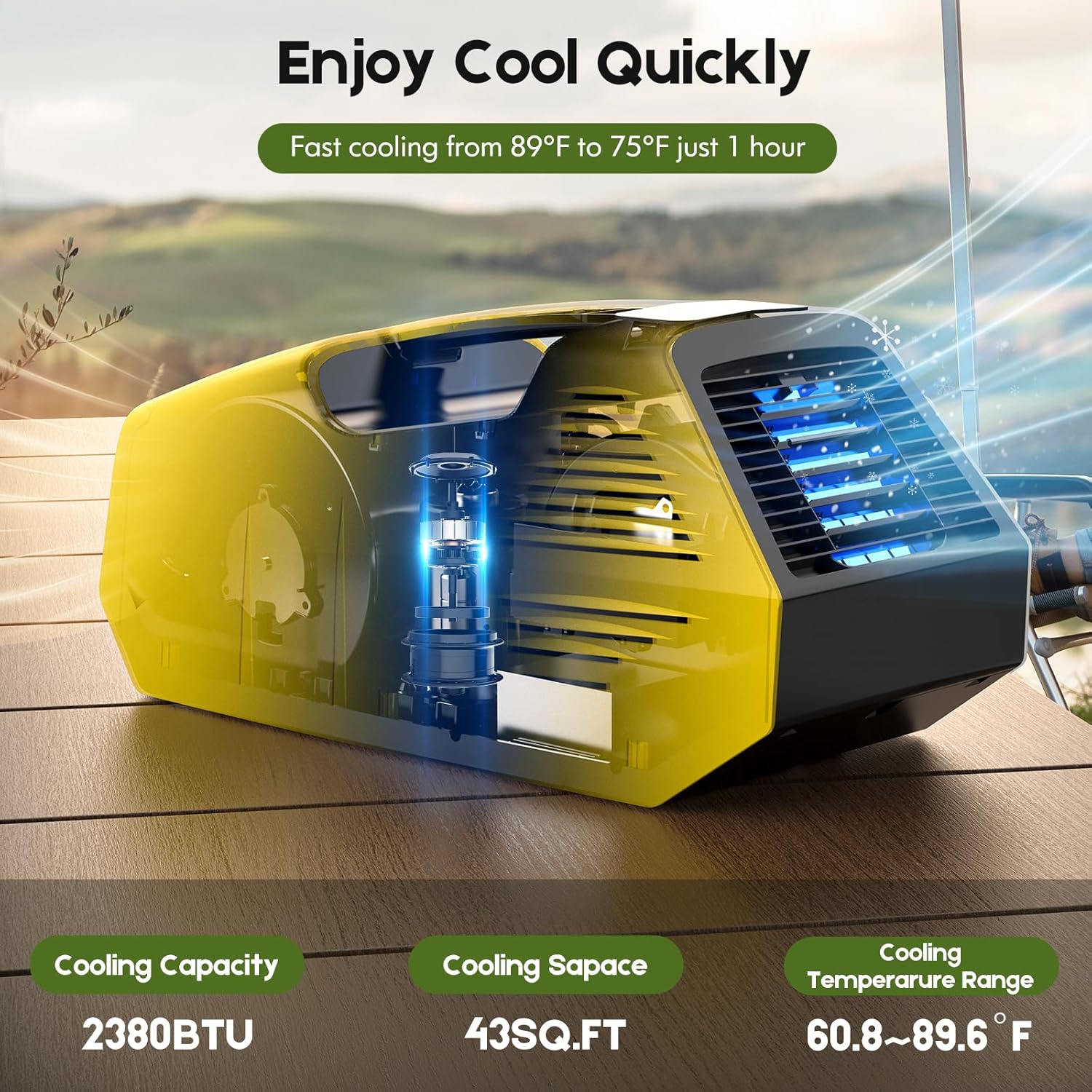 Portable Air Conditioners, 2380BTU Rapid Cooling Outdoor Air Conditioner, 240W Low Power Consumption Camping Air Conditioner for Tent, RV, Truck,Van