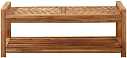 Walker Edison 48 Chevron Acacia Wood Patio Storage Bench - Brown