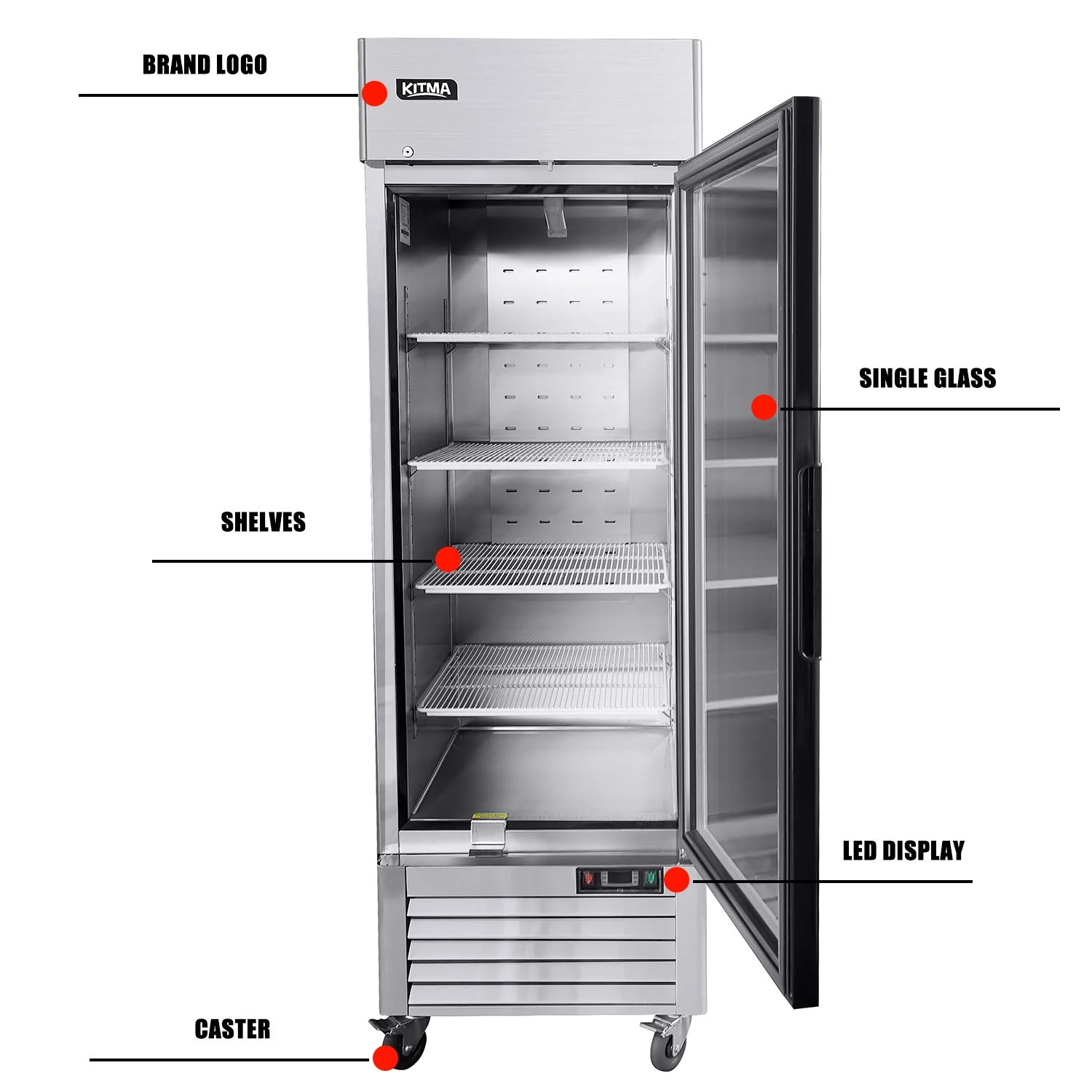 Single Glass Door Merchandiser Freezer - KITMA 19.1 Cu.Ft Merchandiser Display Case with LED Lighting for Restaurants, 0°F - 8°F