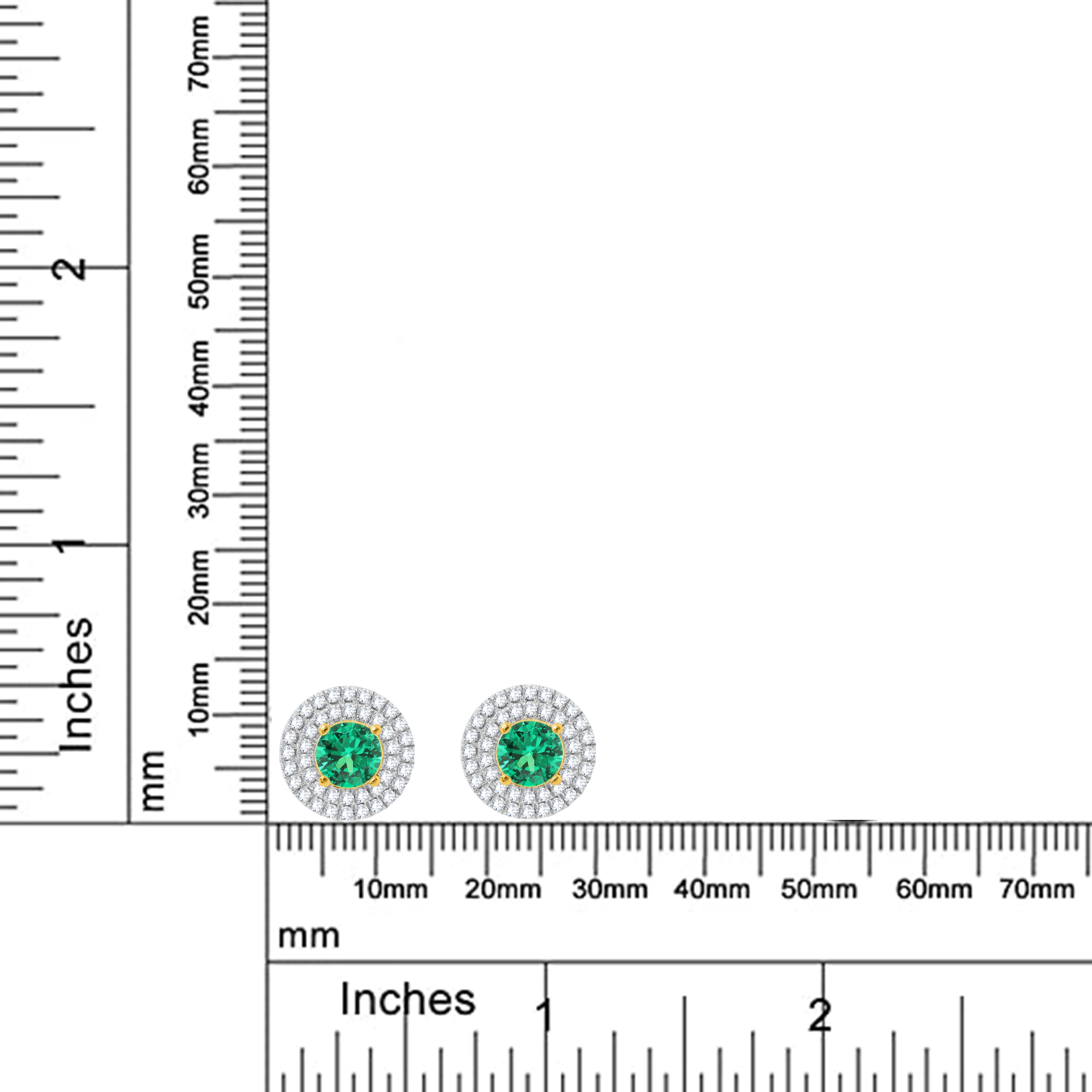 3 Carat Round Green Emerald and Natural Diamond Double Halo Stud Earrings Jewelry Gift for Female Girls Teen in 18K Yellow Gold Plated (3 Cttw