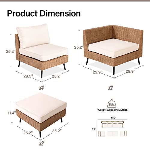 LAUSAINT HOME Outdoor Patio Furniture, 8 Piece Outdoor Sectional Sofa PE Rattan Wicker Patio Conversation Sets