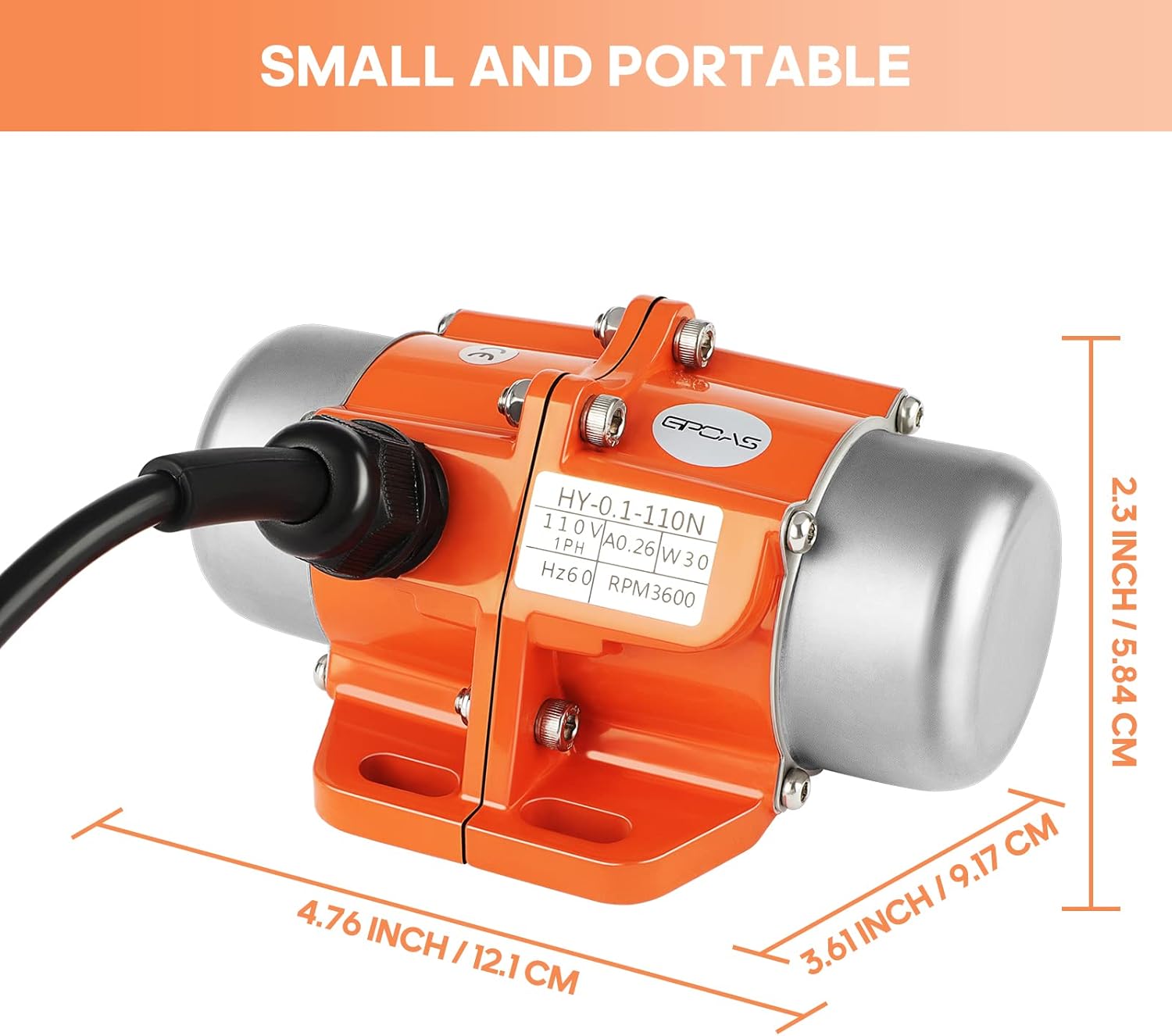 30W Concrete Vibrator Vibration Motor Single Phase AC 110V 3600RPM