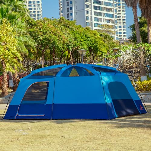 KTT Extra Large Tent 10-12-14 Person(Style-B),Family Cabin Tents,2 Rooms,3 Doors and 3 Windows with Mesh,Straight Wall,Waterproof,Double Layer