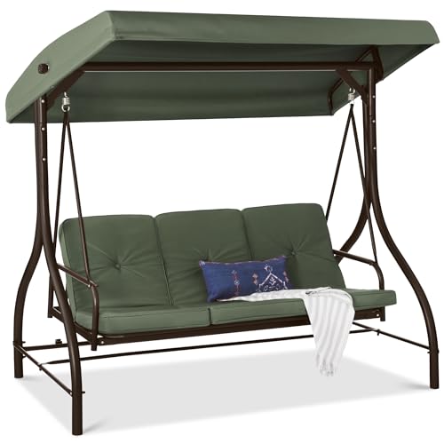 Best Choice Products 3-Seat Outdoor Large Converting Canopy Swing Glider, Patio Hammock Lounge Chair for Porch, Backyard w/Flatbed, Adjustable Shade