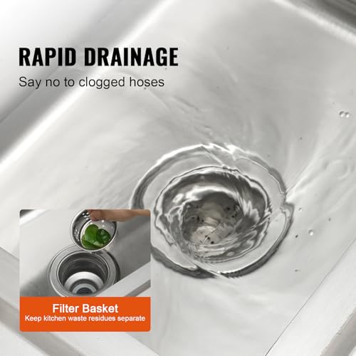 VEVOR Stainless Steel Utility Sink, 1 Compartment Free Standing Small Sink w/Workbench Faucet & legs