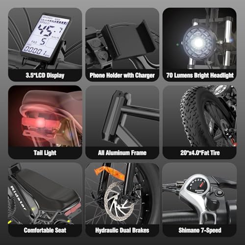 Electric Bike for Adults Q20, 2000/1500W, 37/30MPH,52V 40AH,48V/20AH E-Bike,30-180 Miles Electric Motorcycle, 20" Fat Tire Dirt Bike