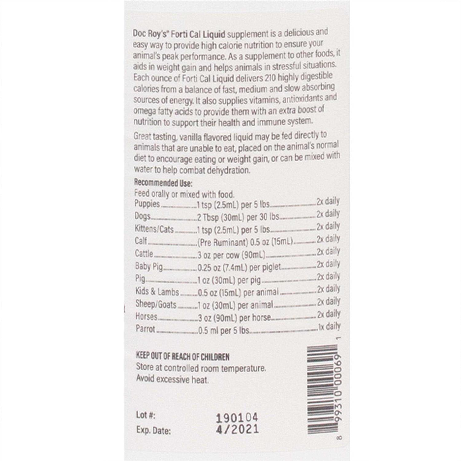 Revival Animal Health Doc Roy's Forti Cal High Calorie Nutritional Energy Liquid Supplement - Pet Supplies online store