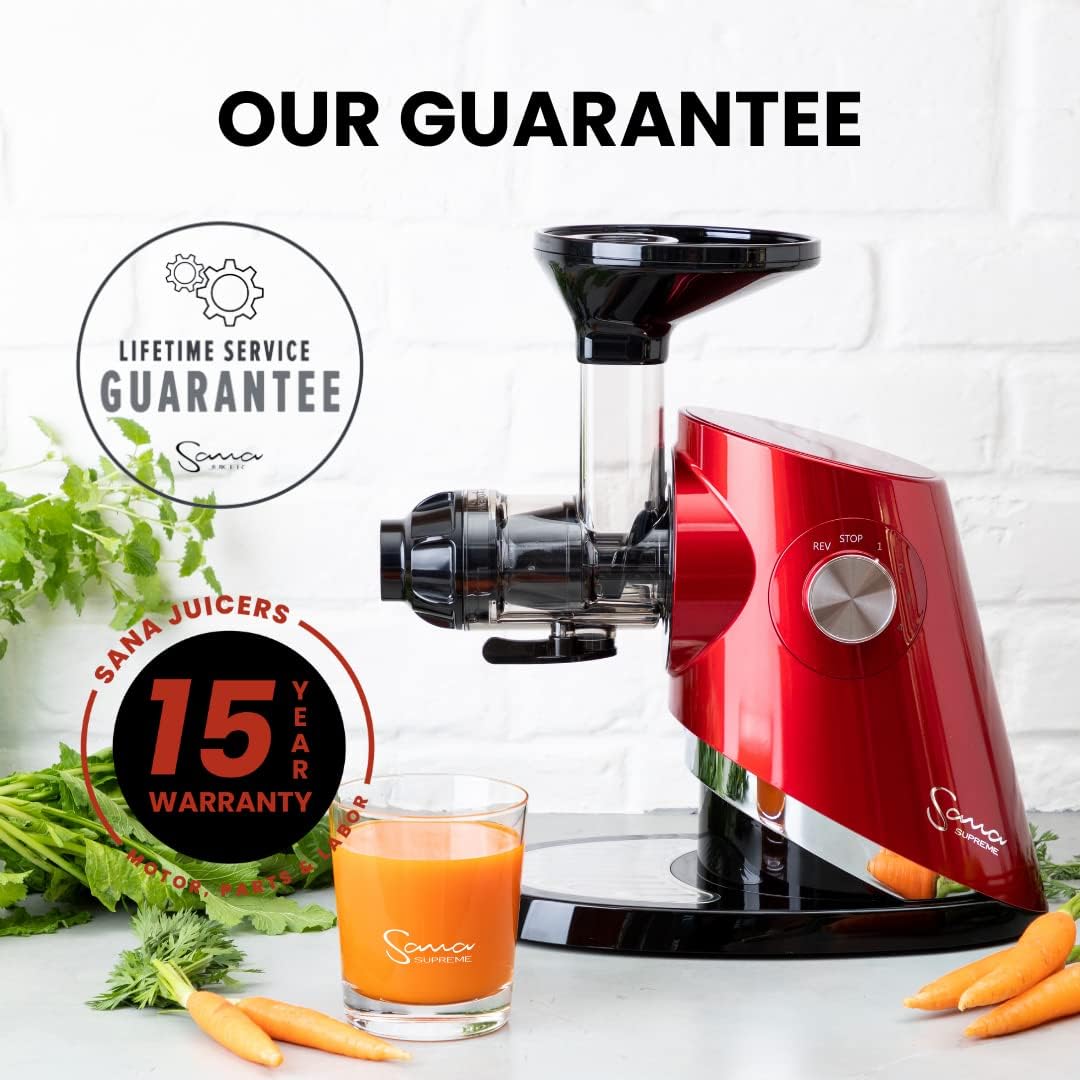 Sana 727 Supreme Cold Press Masticating Juicer | Large Batch | Non-Stop Juicing | 4 Speed Brushless DC Motor | 45-120 RPM’s | Easy clean 132 Page