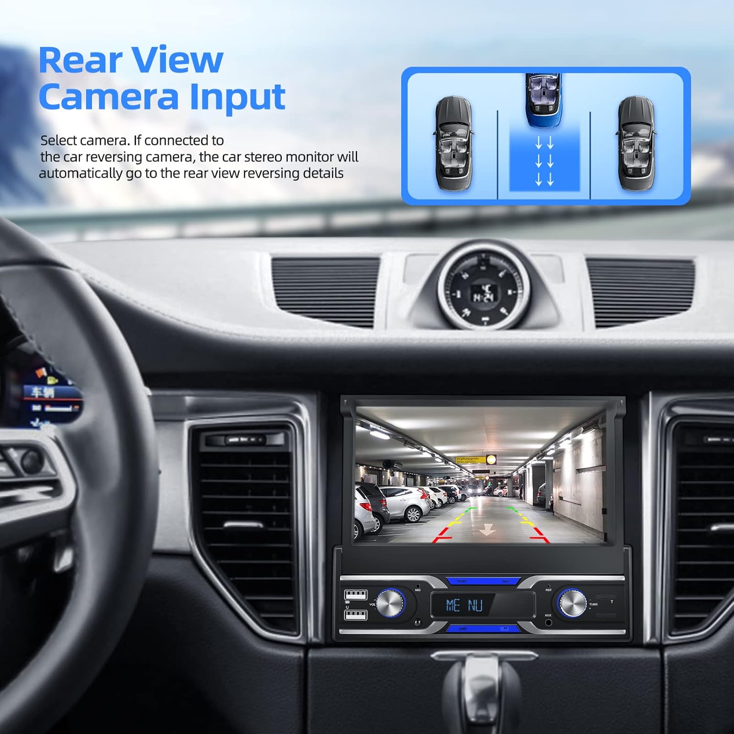 Single Din Car Stereo with CarPlay ,EKAT 7 Inch Flip Out Touchscreen Car Radio Receicer Supports Bluetooth FM Mirror Link for Android/iOS