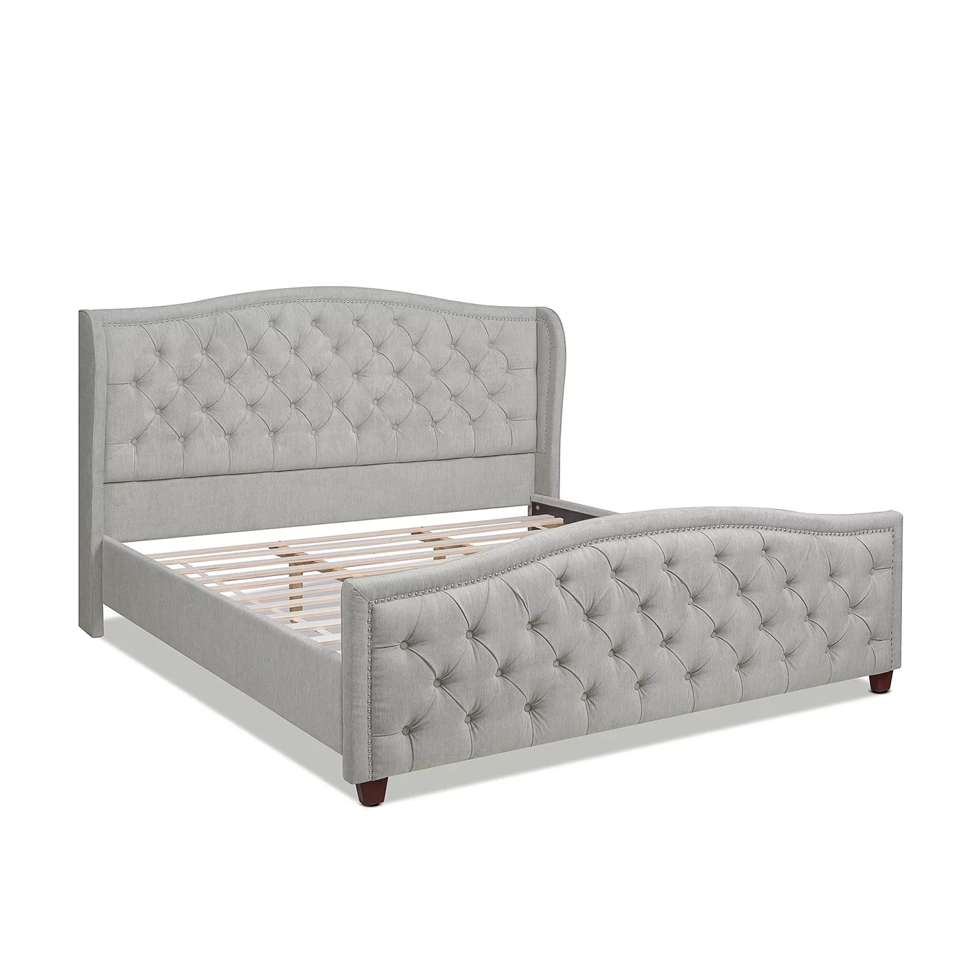 Jennifer Taylor Home Fontana Wingback Upholstered Platform Bed Frame, King, Silver Grey Polyester