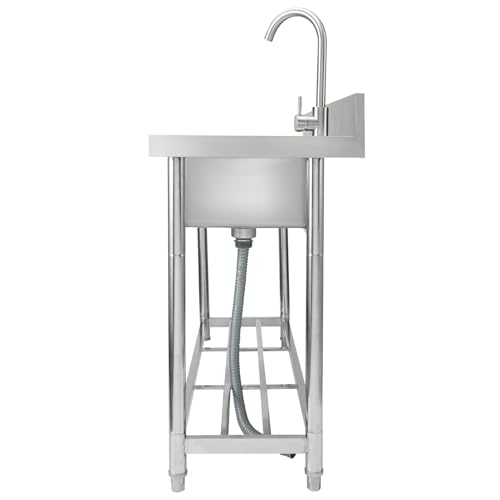 VEVOR Stainless Steel Utility Sink, 1 Compartment Free Standing Small Sink w/Workbench Faucet & legs
