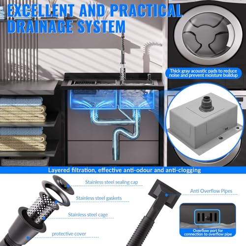 Stainless Steel Utility Sink, 30.8" × 22" × 39.5"Freestanding Sink with Cold and Hot Water Faucet,Hoses and Drain Kit for Kitchens, Bathrooms, Garage