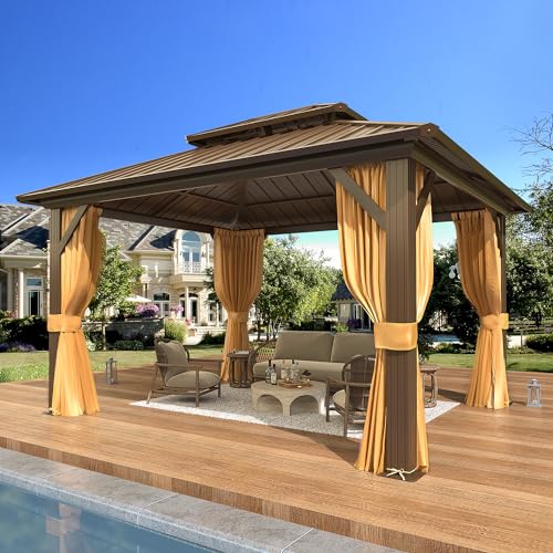 EROMMY 10' x 12' Hardtop Gazebo, Aluminum Frame Gazebos with Galvanized Steel Double Roof