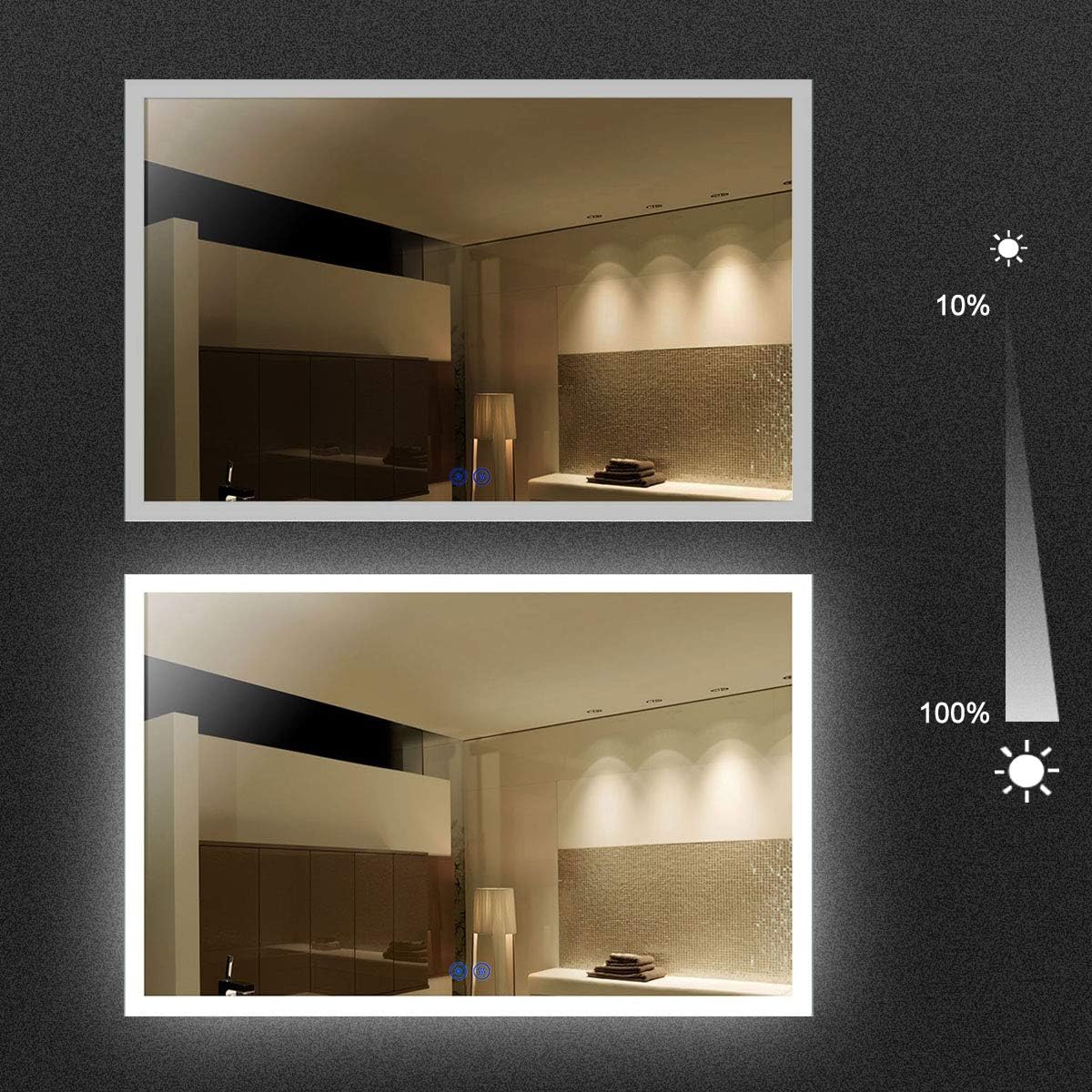 Dimmable LED Bathroom Mirror with Anti-Fog Function, 36x28 in Vertical & Horizontal Mount Illuminated Mirror with Touch Button, CRI>90