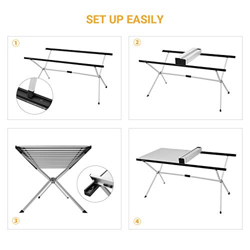 KingCamp Camping Table Folding Portable Table Aluminum Roll Up Lightweight Foldable Large Camp Table for Indoor Outdoor Picnic Backyard, 53.5"X27.5"