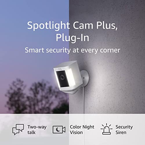 Ring Spotlight Cam Plus, Battery | Two-Way Talk, Color Night Vision, and Security Siren (2022 release) - White