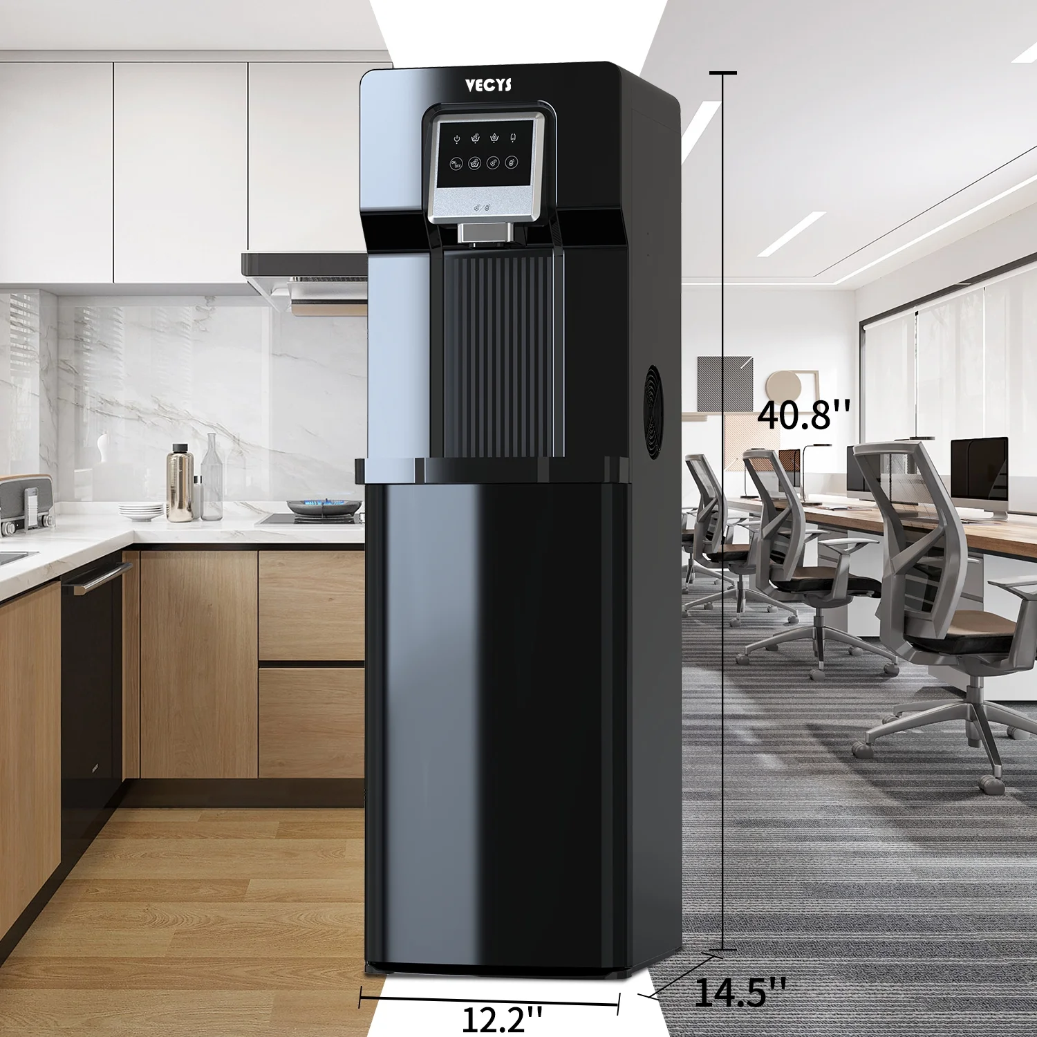 VECYS Water Dispenser with Ice Maker, 26LBS Daily Ice Making and Cold Water Supply, Bottom Loading Cooler Compatible with 3 or 5 Gallon Bottles