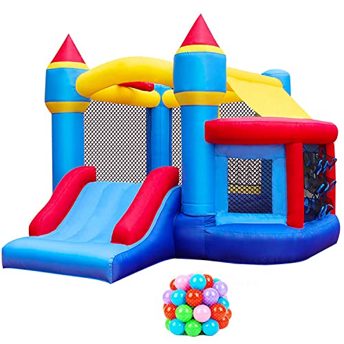 RETRO JUMP Bouncy House for Kids Outdoor, Kids Bounce House, Inflatable Bounce House with Blower, Bouncing Ball Pit & Basketball Rim, Ocean Balls