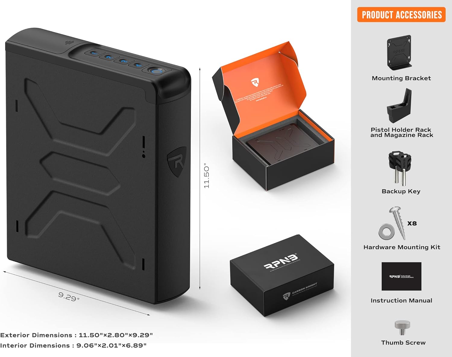 RPNB Gun Safe,Mounted Biometric Nightstand Handgun Safe with Quick Access Sliding Door