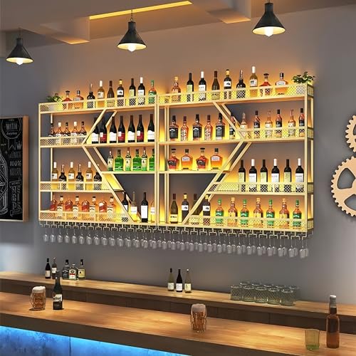 79/94/118" Metal Wine Rack Wall Mounted, Modern Bar Shelves Wall Mounted Wine Rack with LED Light, Liquor Shelf Wall Mounted