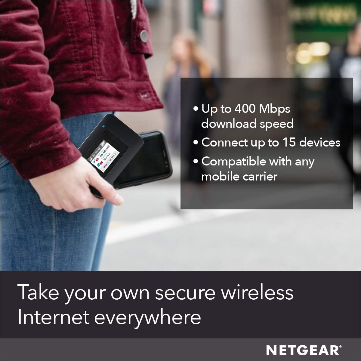 NETGEAR Mobile Wi-Fi Hotspot, 4G LTE Router AC797-100NAS, 400Mbps Download Speed, Connect Up to 15 Devices, Create a WLAN Anywhere, GSM Unlocked