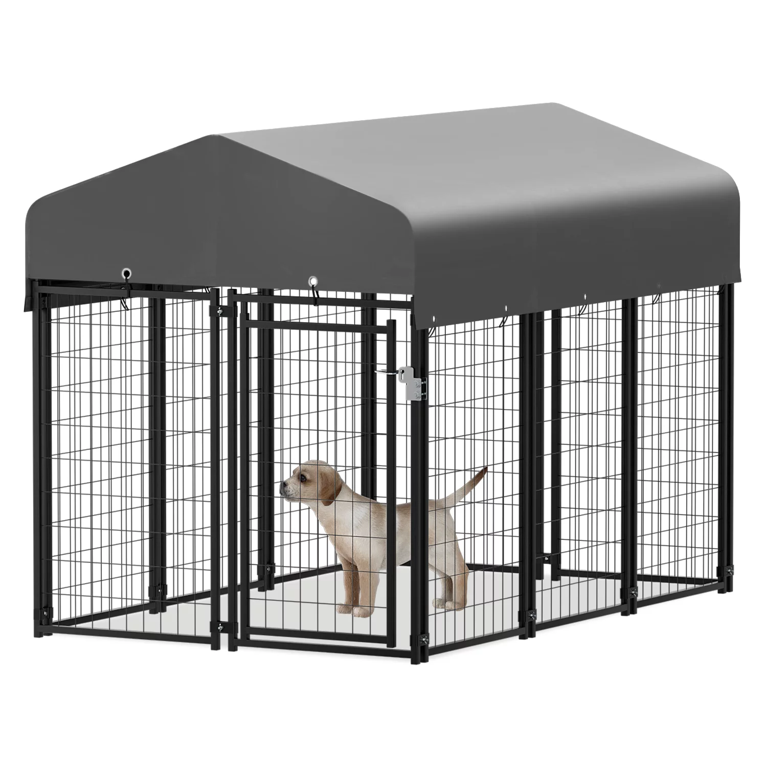 MoNiBloom 4ft x 6.25ft x 4.50ft Heavy Duty Outdoor Dog Kennel with Waterproof Canopy, 10 Panels Expandable Dog Playpen with Latch