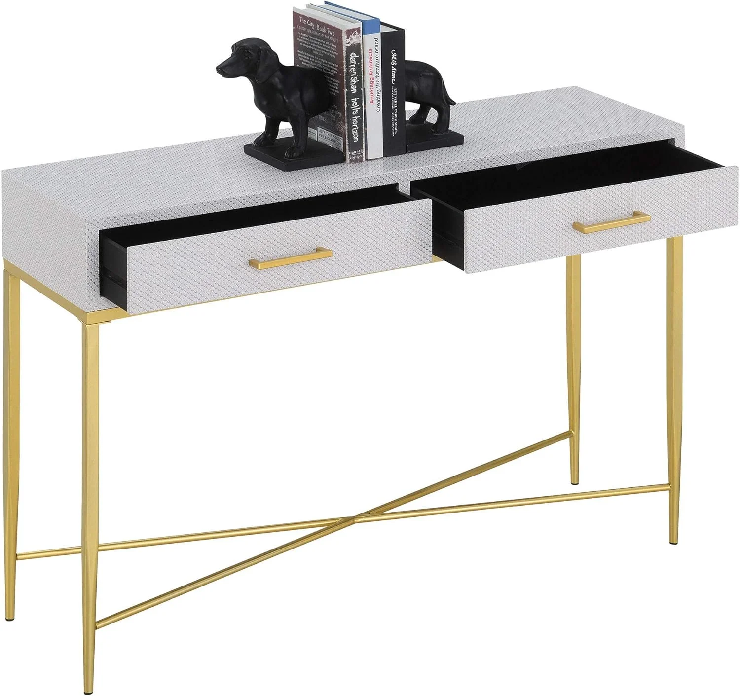 Ashley Console Table, White Scallop/Gold