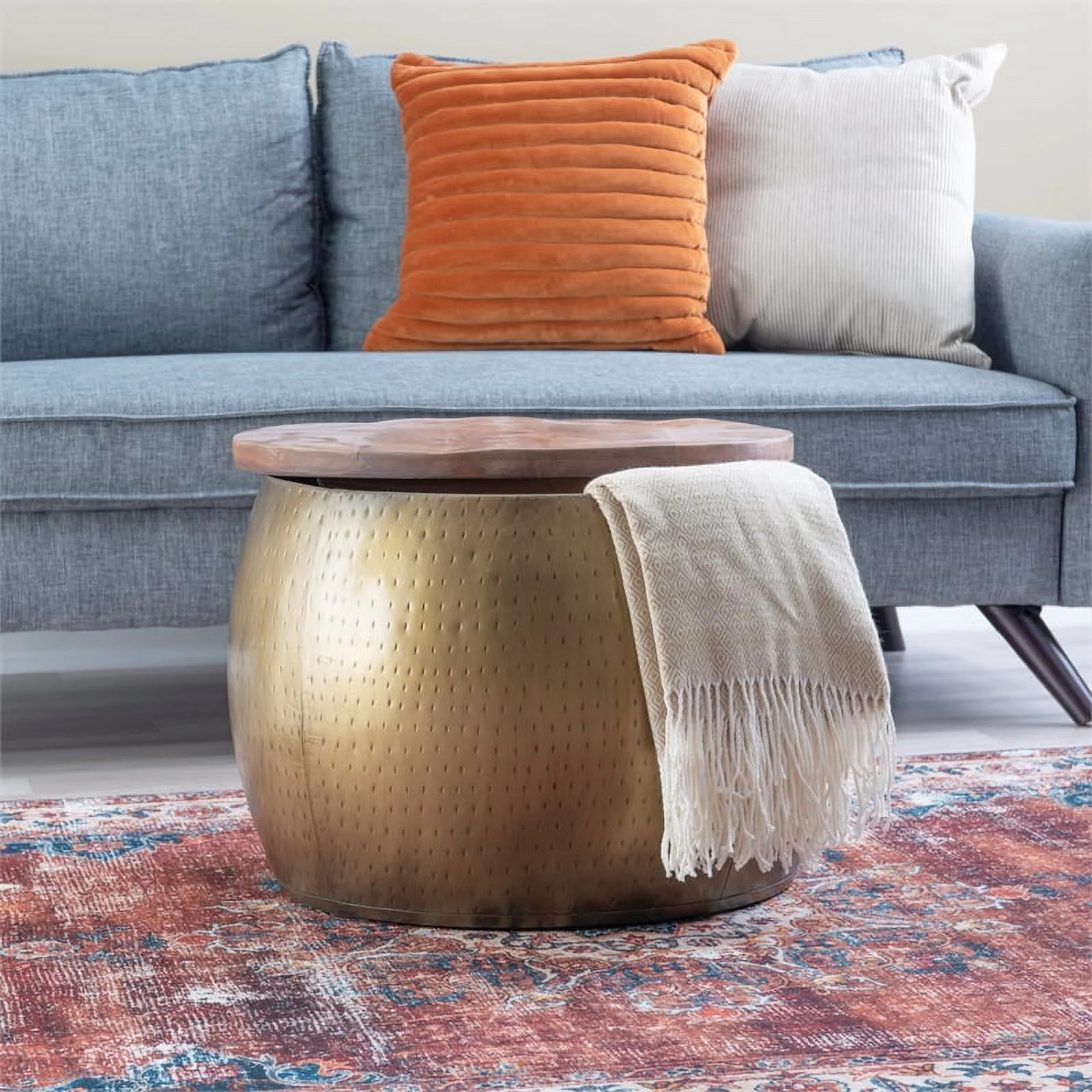 Home Square 3-Piece Set with Metal Drum Table and 2 Drum Side Tables