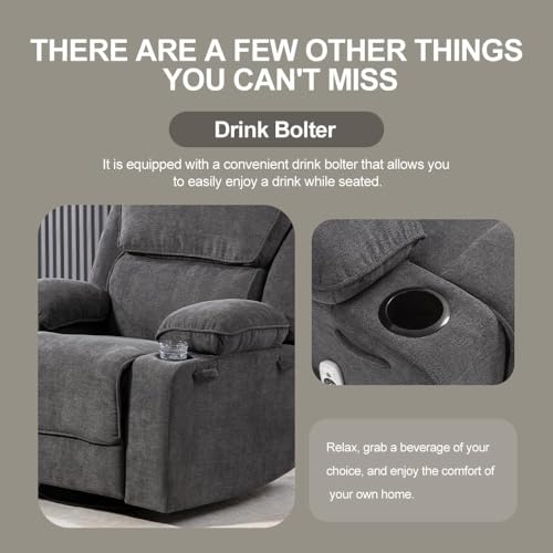 Rocker Recliner Chair with Massage and Heated, 360°Swivel Rocking Chairs with Cup Holders Remote Control for Living Room (Gray Oatmeal)