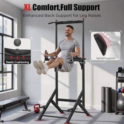 Sportsroyals Pull Up Bar Dip Station Power Tower Assistive Trainer Multi-Function Home Gym Strength Training Fitness Equipment 450LBS