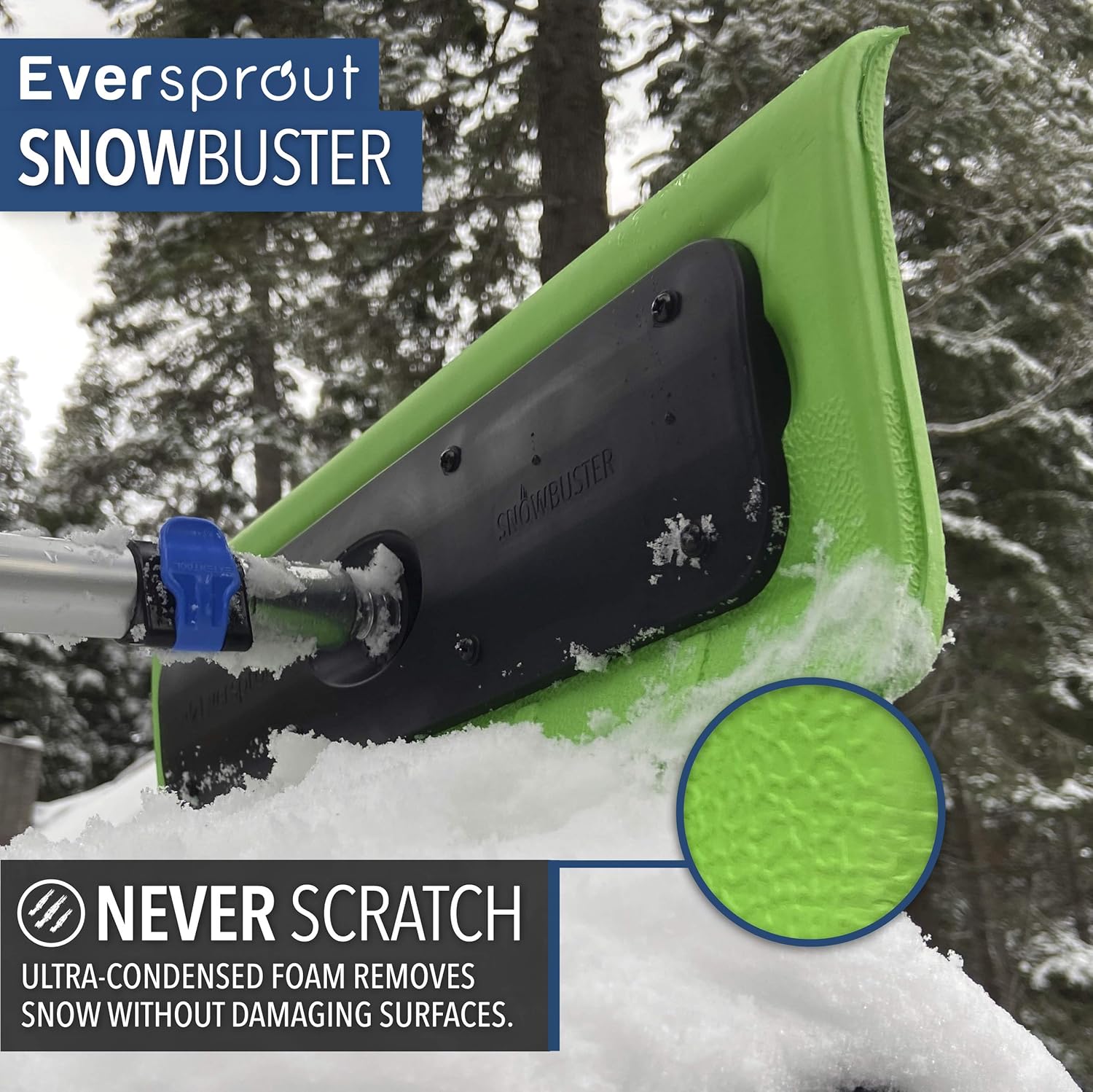 EVERSPROUT Never-Scratch SnowBuster 7-to-24 Foot (Up to 30 Ft Standing Reach) | Pre-Assembled Extendable Roof Rake for Snow Removal | Heavy-Duty